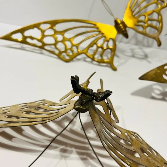 Vintage 1970’s Midcentury Modern Brass Set of 3 Large Butterflies Wall Decor